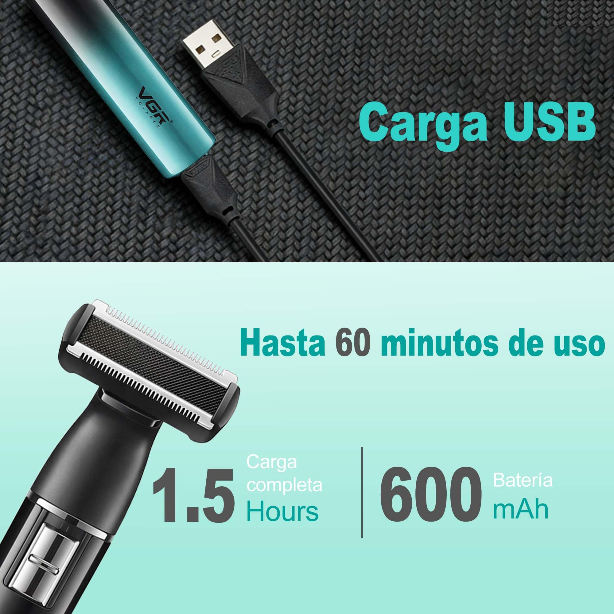 VGR 628 Depiladora Corporal Hombre 3 en 1, Afeitadora Corporal Masculina Inalámbrica, Maquina Depilar Hombre con Base, Adecuada Para Pecho, Piernas, Axilas, Nariz Y Rostro, Carga USB, IPX5, Verde