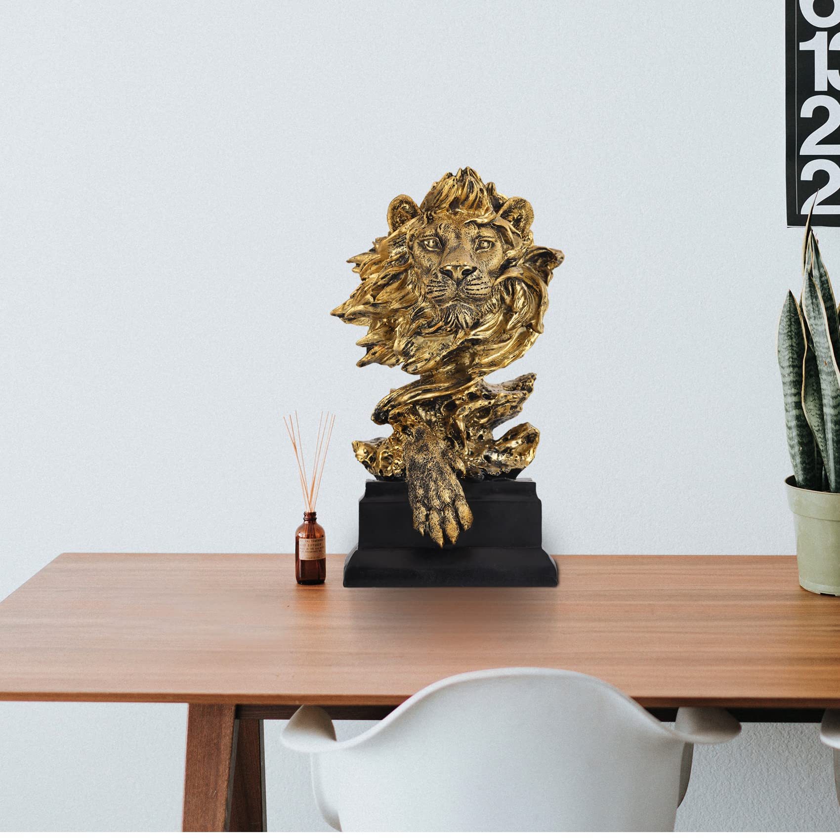 XINGYAN Statue di leone in resina dignificata Il re degli animali decorazione per casa, ufficio, studio, libreria, miglior regalo di scultura per uomo con dominanza (dorato)