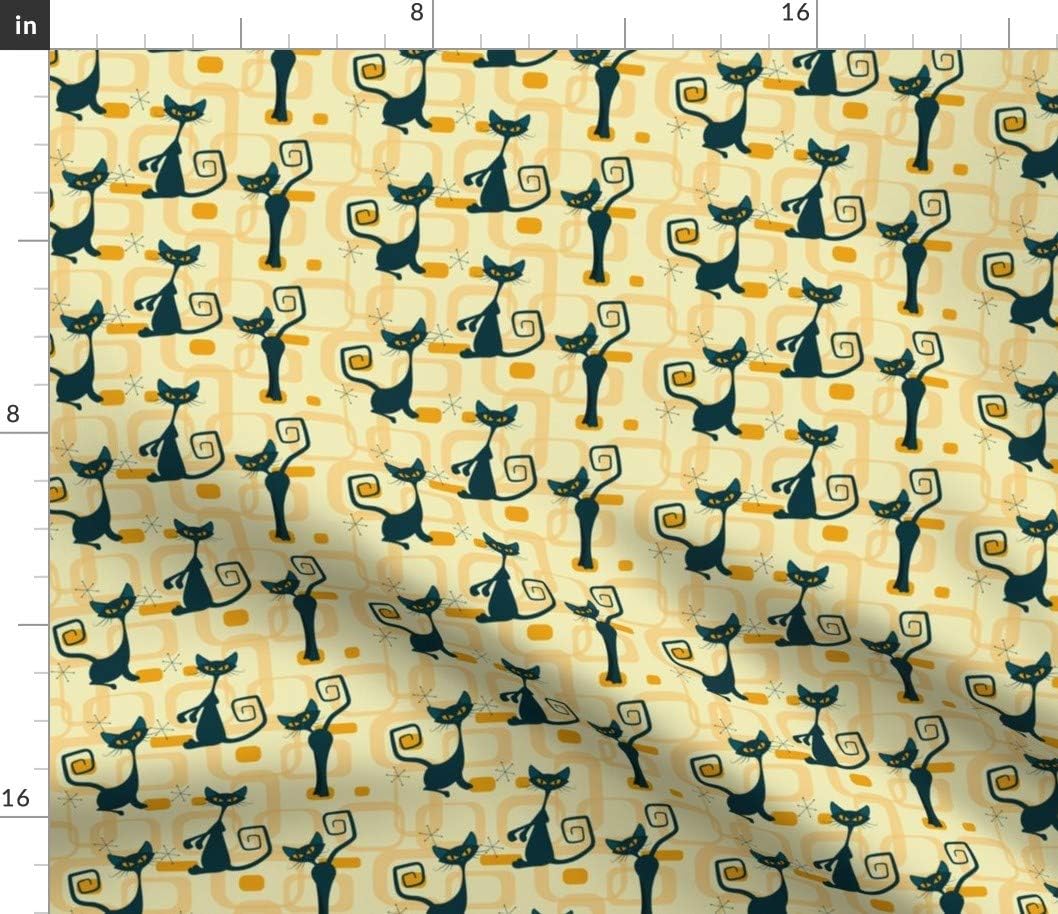 Spoonflower Fabric - Atomic Cats Mid Century Modern Kitty Retro Cat Vintage 1950S Printed on Petal Signature Cotton Fabric by The Yard - Sewing Quilting Apparel Crafts Decor
