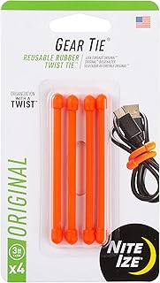 Nite Ize GT3-4PK-31 Original Gear Reusable Rubber Twist Tie 3", 4-Pack, Bright Orange, 4 Count