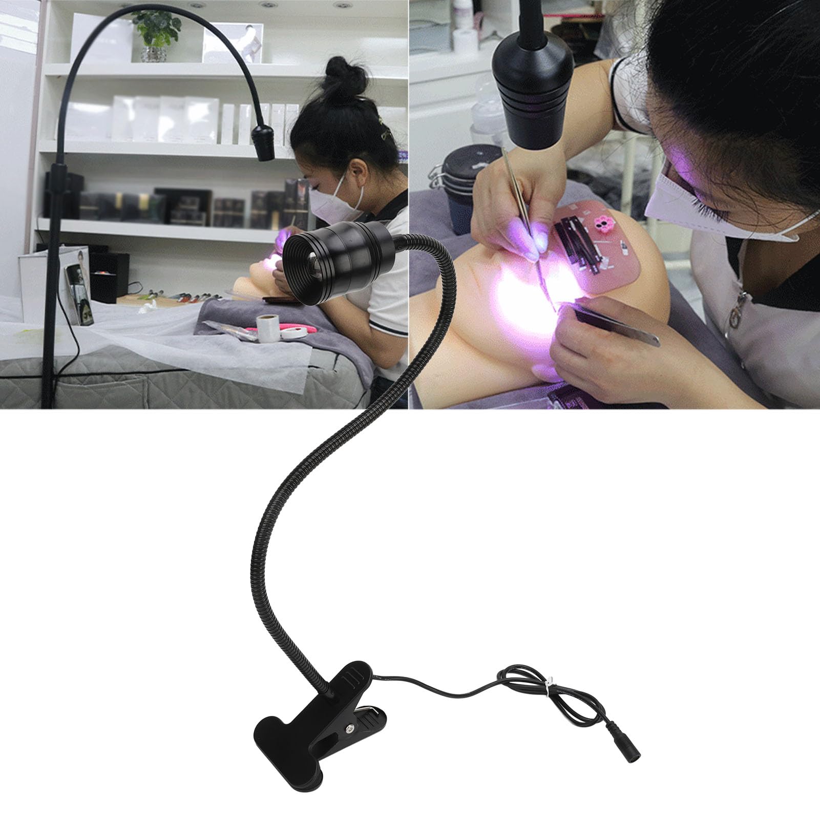 UV Lampe für Wimpernverlängerungen, UV Lampe für Gelnägel mit Fußpedalsteuerung und Klemme, Gel UV Schwanenhals Nagellampe, Aushärtender UV Wimpernkleber, UV Licht für Gelnägel