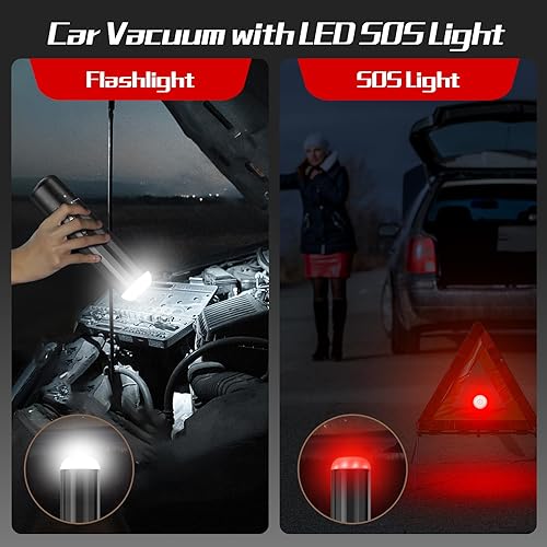 Miniatura 3 de Chuboor Potente aspiradora de automóvil de 13000 PA, recargable sin cable, aspiradora de mano, mini aspiradora portátil con luz LED SOS, pequeña