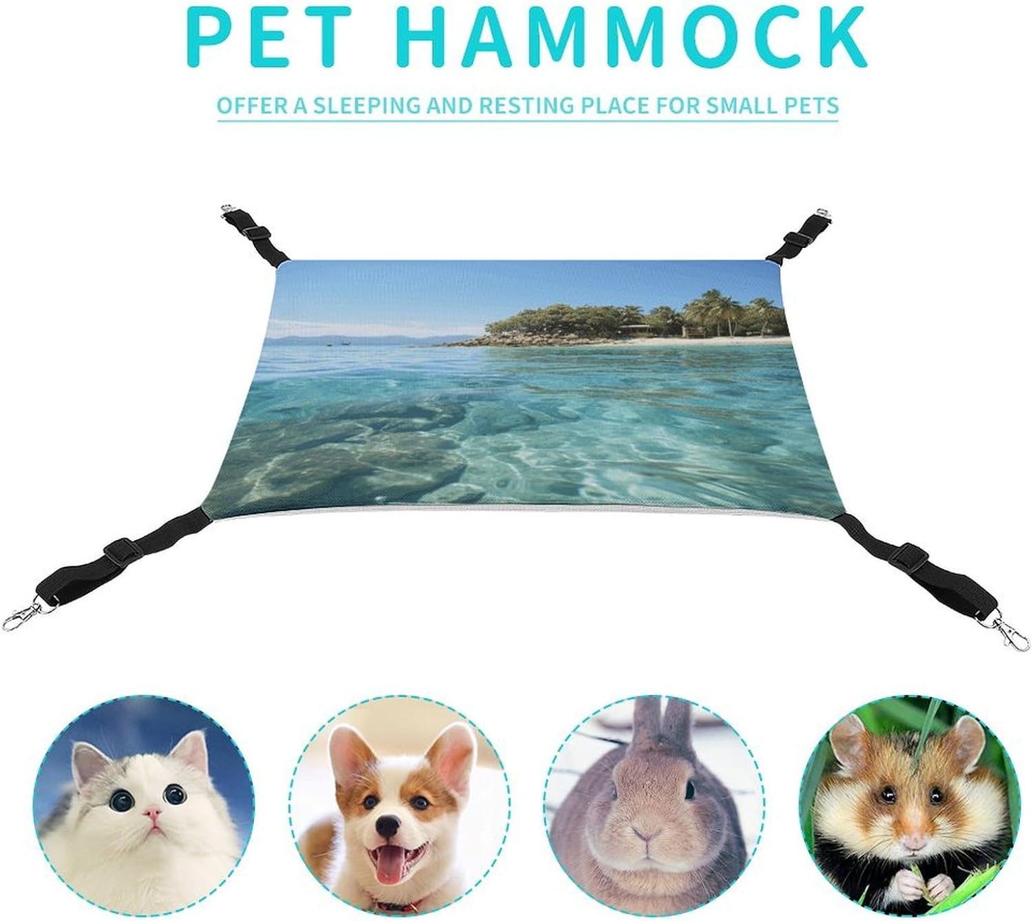 review Hanging Pet Hammock, Fiji Island and Clear Sea Printed Soft Breathable Pet Hammock with Adjustable Straps and Metal Hooks for Cats Small Dogs Rabbits Sugar Gliders