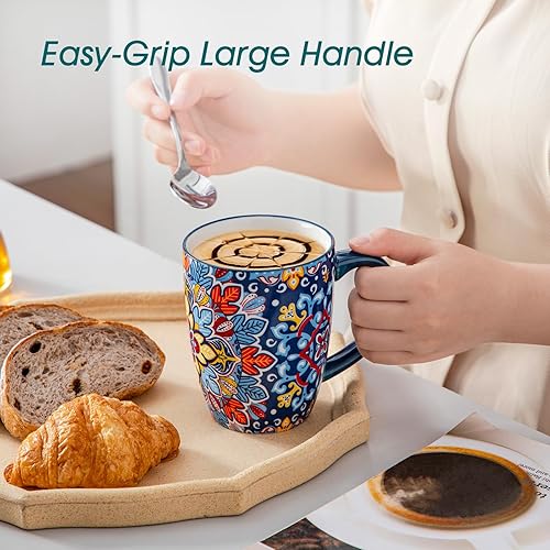 Miniatura 6 de vancasso Juego de 6 tazas de café de 16 onzas, tazas de cerámica grandes con asa, tazas de café bohemias para café con leche, capuchino y chocolate