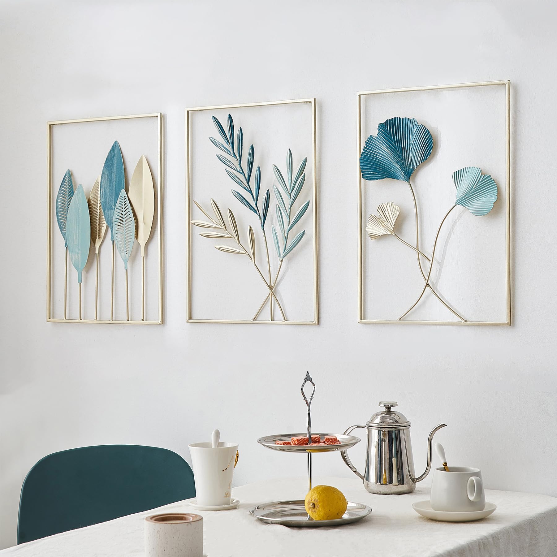 MeYuxg Metall Wandbilder Set 3-teilig - Blatt Design 30x43cm Für Wohnzimmer