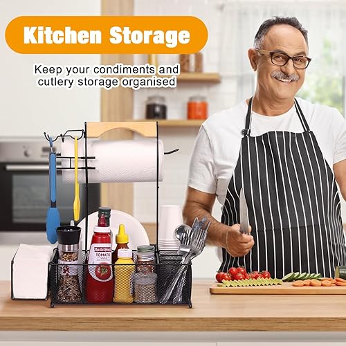 Miniatura 4 de Urban Deco Organizador de parrilla con soporte para toallas de papel, cesta de malla, organizador de condimentos para picnic barbacoa, accesorios de