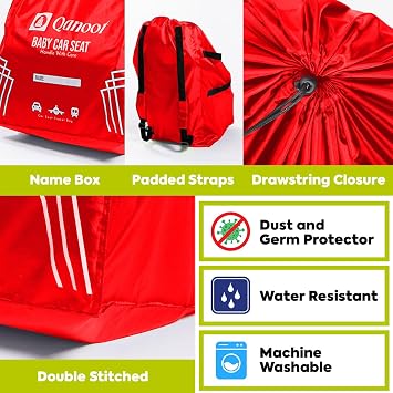 Infant Car Seat Travel Bag for Airplane - Durable Gate Check Bag for Car Seats that fits easily on Convertible Car Seats, Infant Carriers & Booster Seats (Backpack, Red)