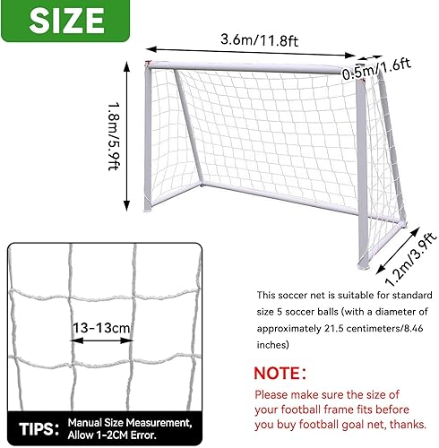 Miniatura 2 de Red de fútbol de 12 x 6 pulgadas, red de fútbol para niños para reemplazo de portería de fútbol para adultos y jóvenes, color blanco