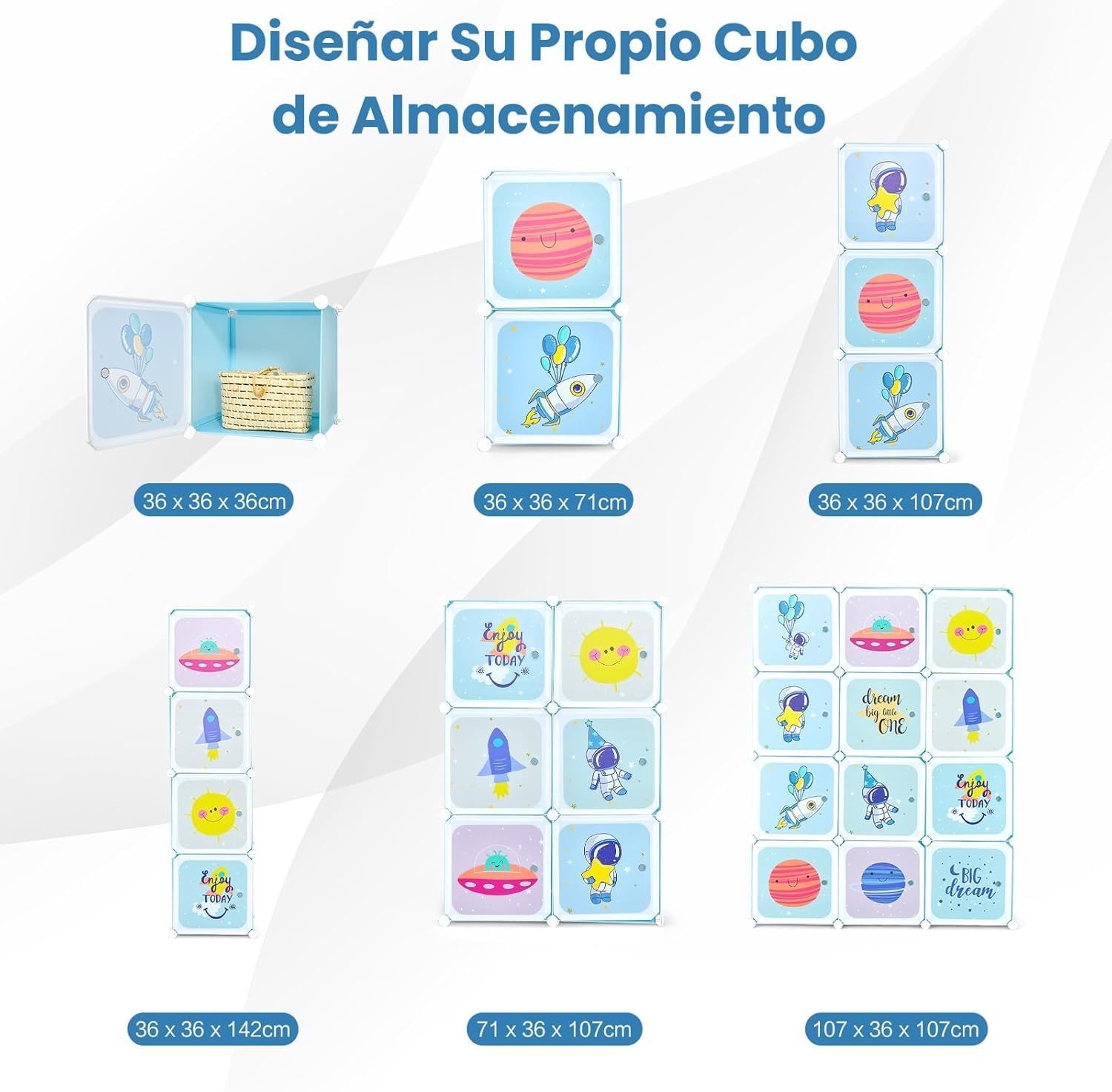 GOPLUS Armario Modular Infantil 12 Cubos Plásticos 36×36 cm, Mueble Almacenaje Juguetes Barra Suspensión 107 x 36 x 142 cm Azul