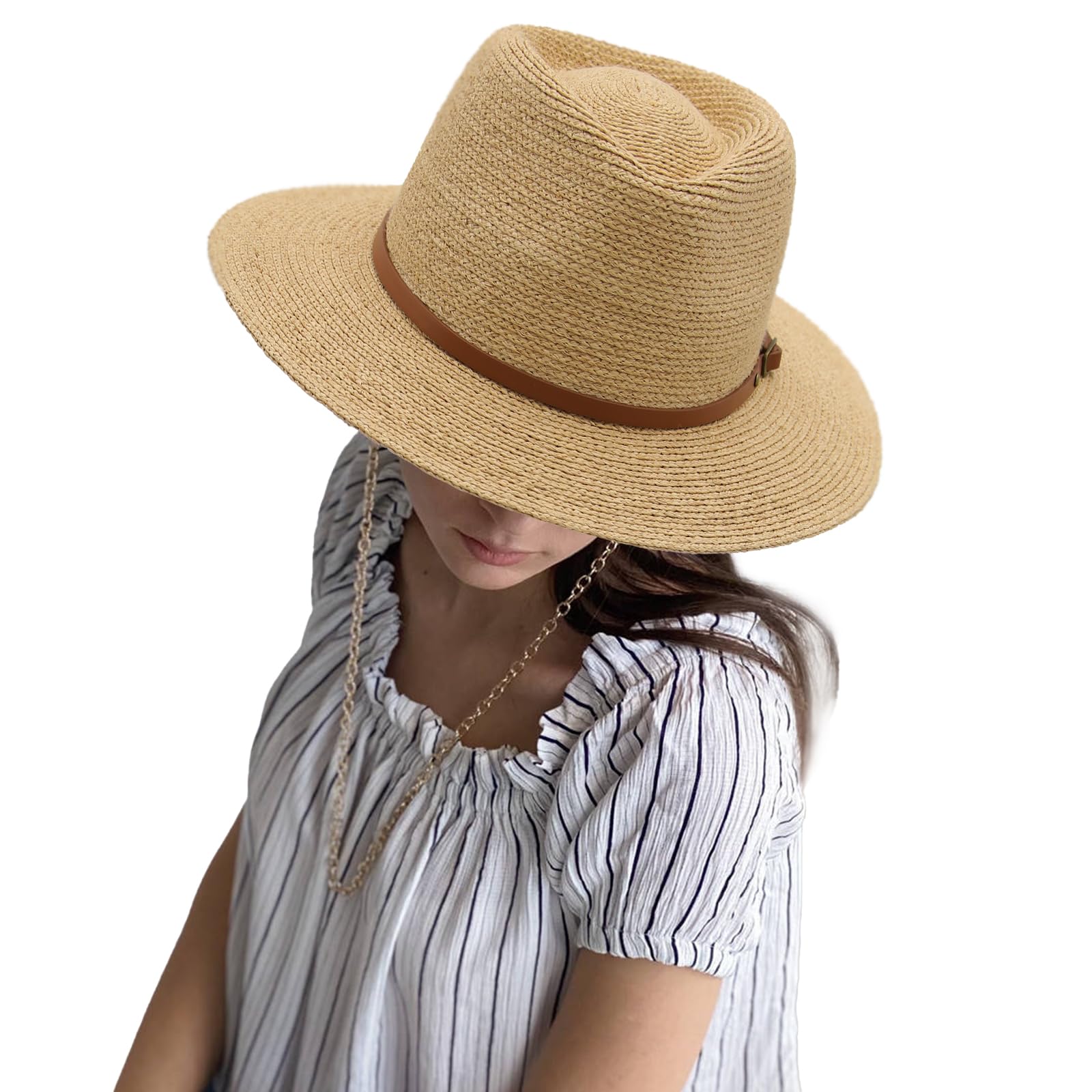 Sombrero Panamá para mujer, sombrero de rafia, sombreros de playa, sombrero de paja de ala ancha