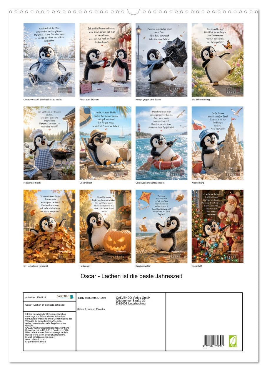 CALVENDO · Oscar - Lachen ist die beste Jahreszeit (Kalender 2027) | DIN A2 Hochformat · Wandkalender · Kalender voller humorvoller Pinguin‑Momente