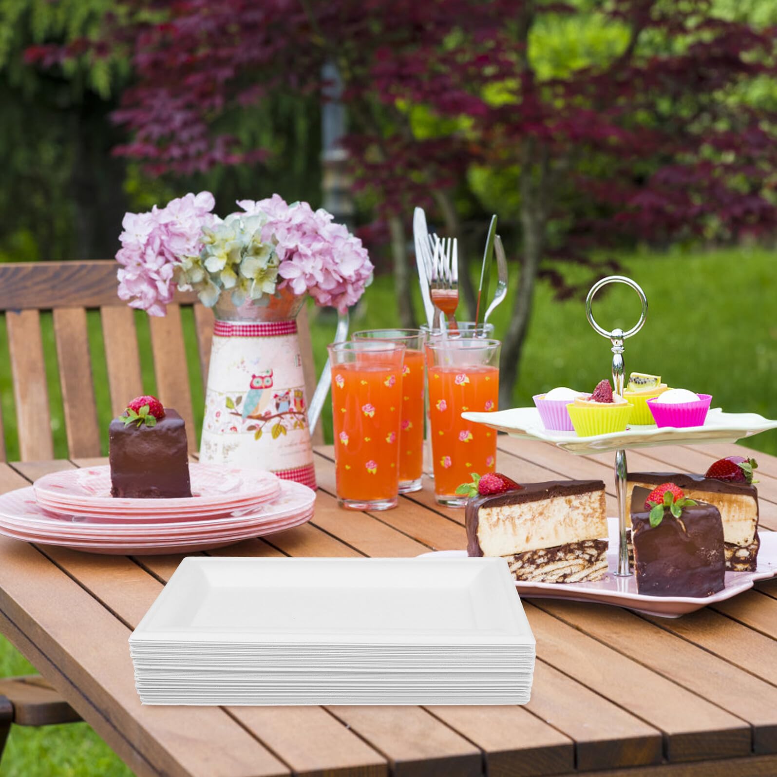 50 piezas Platos de Papel Desechables Rectangulares Unidades Resistentes para Fiestas Picnic y Barbacoas Uso Único Fácil Limpieza