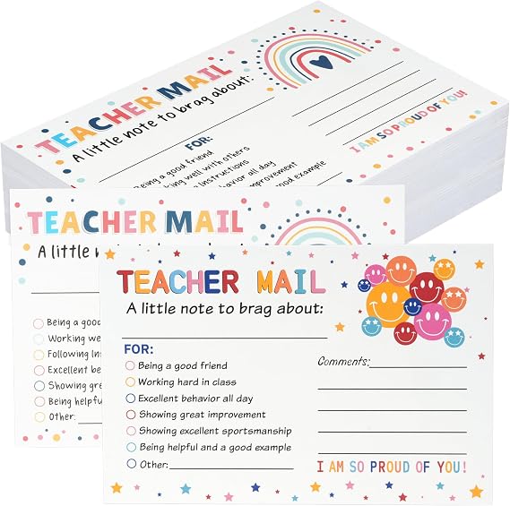 100Pcs Teacher Mail Notes to Parents, Colorful Rainbow Happy Mail from Teacher, Brag Cards for Students Behavior Classroom Must Haves to Send Home for Preschool Kindergarten Elementary School Supplies