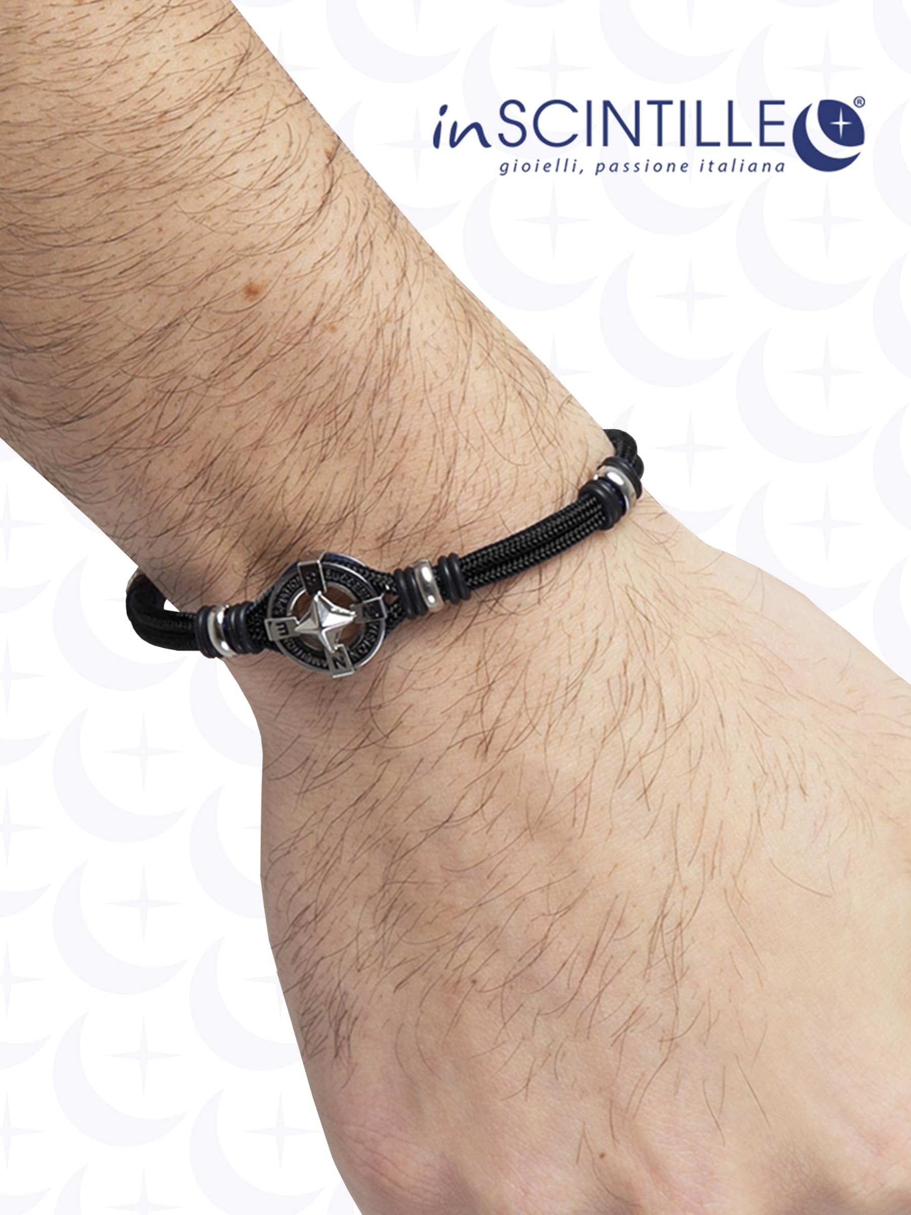 inSCINTILLE Bracciale Uomo Acciaio Simboli Nautica Rosa dei Venti, Regolabile 18-22 cm, Confezione Regalo Inclusa, Braccialetto Acciaio Inox, Bracciali Uomo