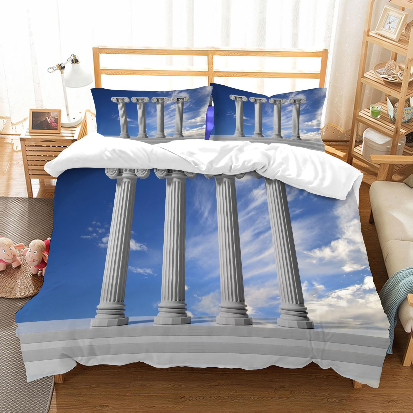 Ensemble de literie 100% microfibres parure de lit poétique ciel bleu et colonnes