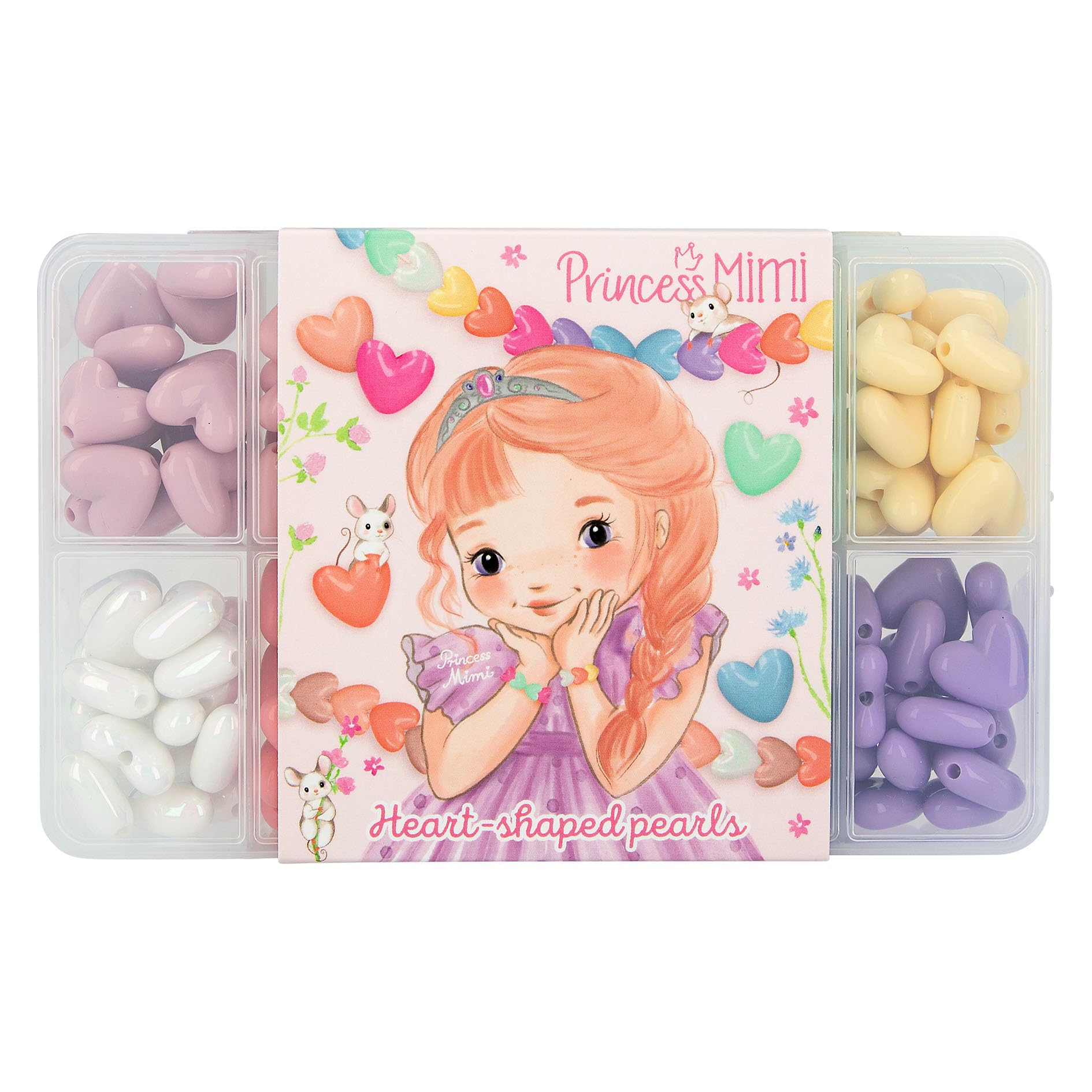 Depesche 12127 Princess Mimi - DIY Heart Beads Set, in 9 Different Colours, Includes 2 Ribbons, for Creative Design of Bracelets and Necklaces