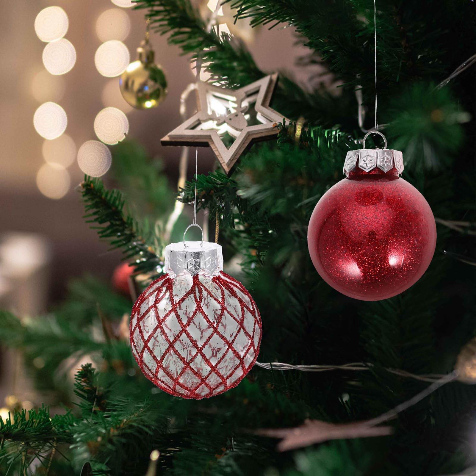 Toyvian 90 Pièces Boules de Noël Suspendues Rouges en Plastique pour Sapin | Réutilisables, Faciles à Suspendre, Décorations Polyvalentes, Lot Festif pour Arbre de Noël