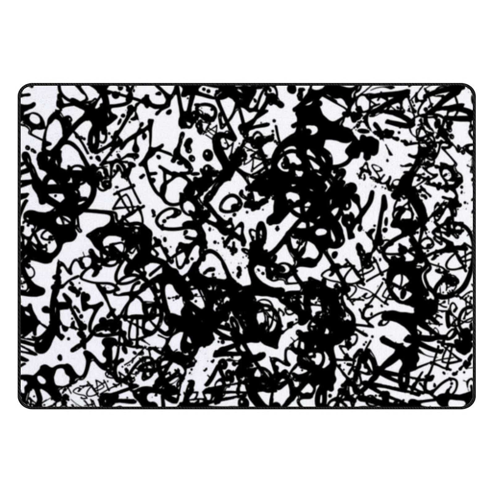Vintage Black and White Abstract Graffiti Pattern 4'X5'2 Area Rug Dining Room Entryway Foyer Living Room Bedroom Study Children Playroom Crawl Rug on Slip Washable Floor Mats.