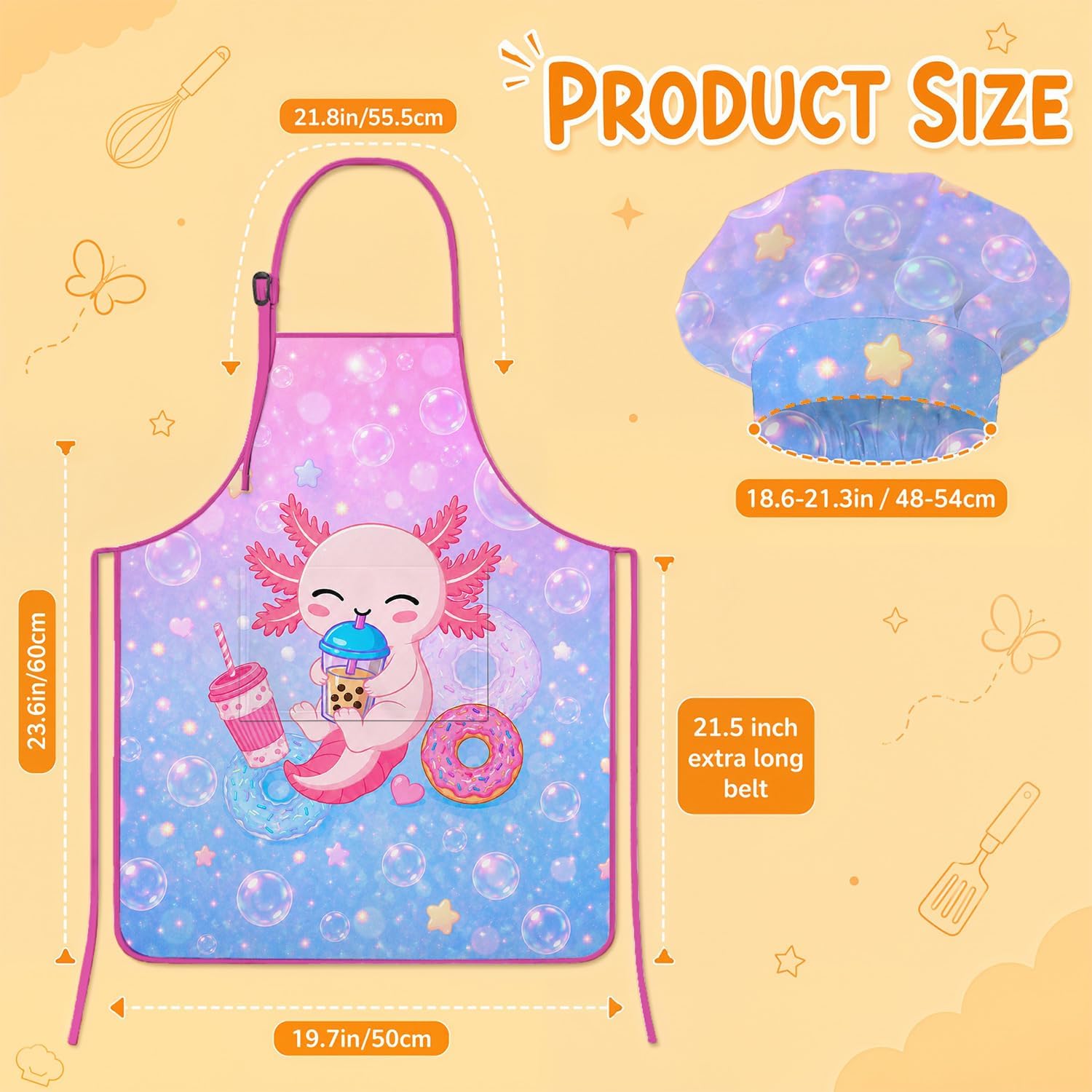 Axolotl Kids Waterproof Apron and Chef Hat Set for Cooking Group image 3