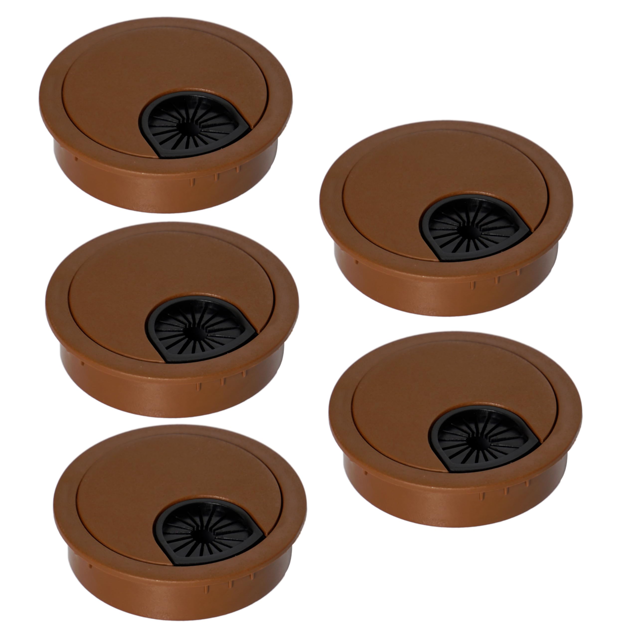 (5 Pcs) Signite 2-1/2" Plastic Desk Cable Grommet – Durable Desk Hole Cover for Wire Management, Desk Cord Grommet for Workstations, Tables for 2.5 inch Hole Cover (Brown) — image 1