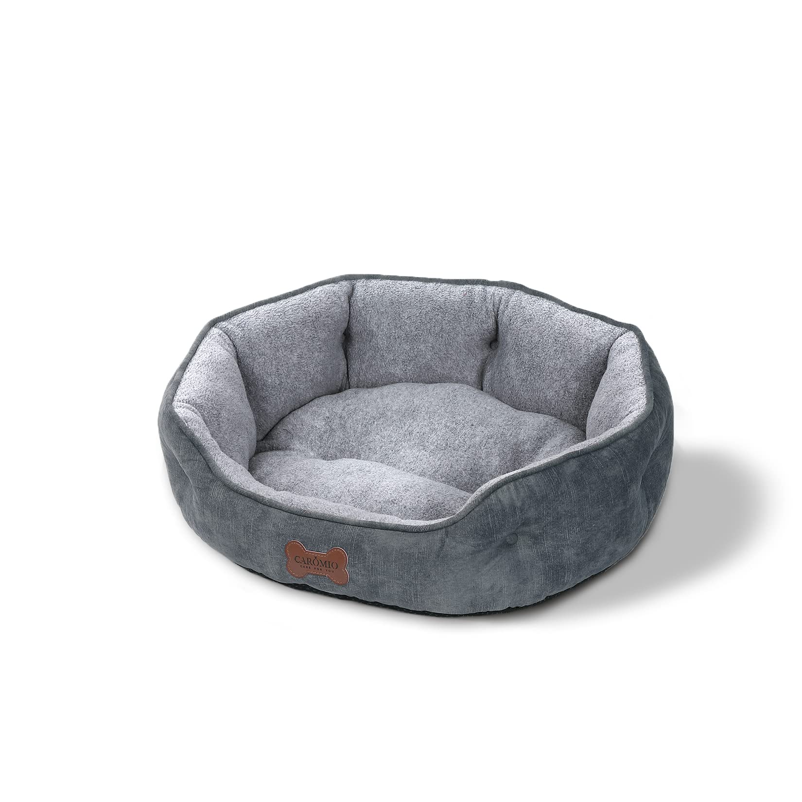 CAROMIO Cat Bed for Indoor Cats Dogs, Soft Round Cat Sofa Bed for Small Dogs and Cats with Non-Slip Bottom Washable Durable, Grey, 50x48x15cm