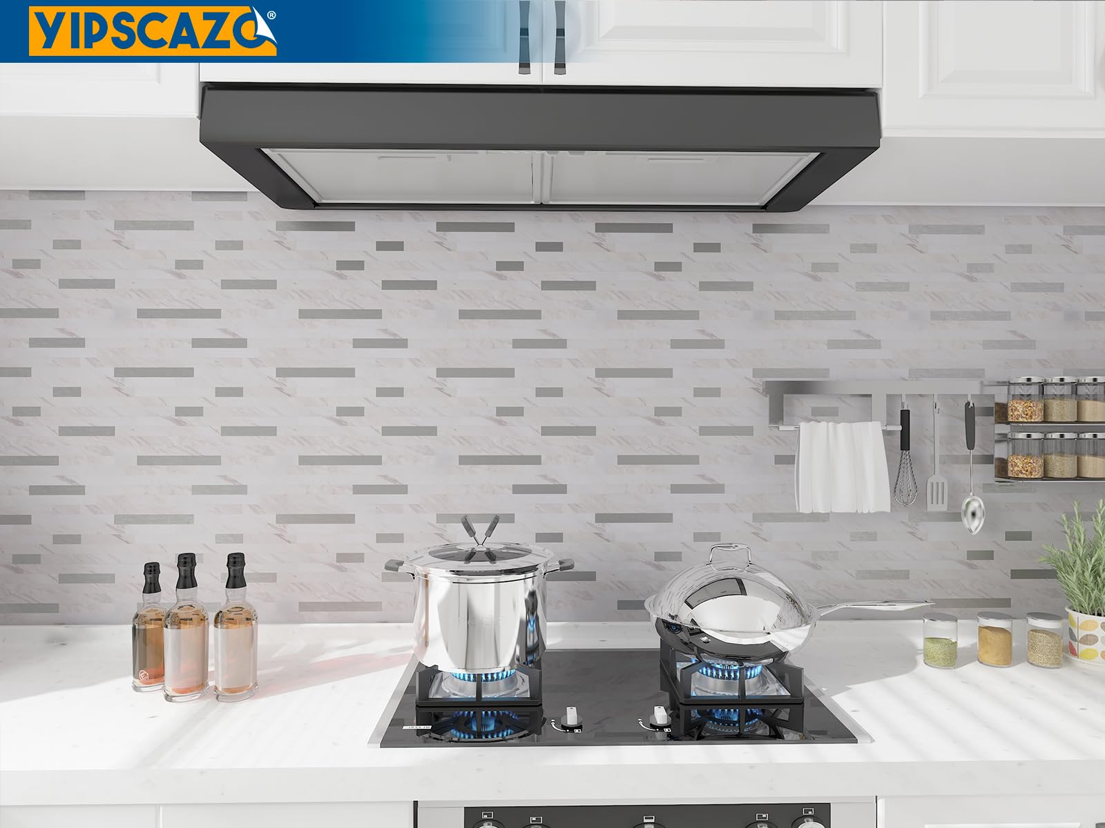 Yipscazo Peel and Stick Wood Metal Tile Backsplash, Stick on Tiles for Backsplash Kitchen Bathroom, Laundry Room, Camper - Image 2