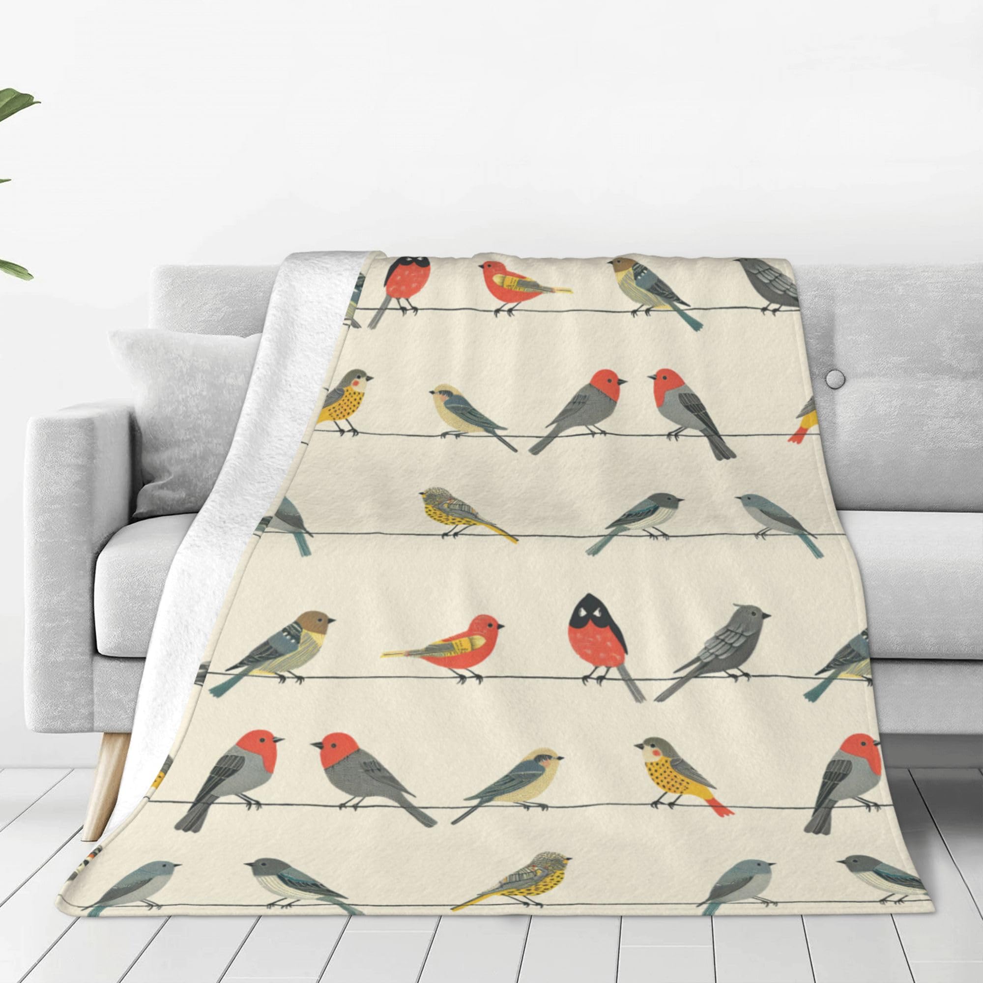Affascinante coperta per uccelli - Illustrazione di uccelli vintage Coperta in flanella morbida e leggera, regalo per gli osservatori di uccelli, ideale per angoli di lettura accoglienti e relax all'a