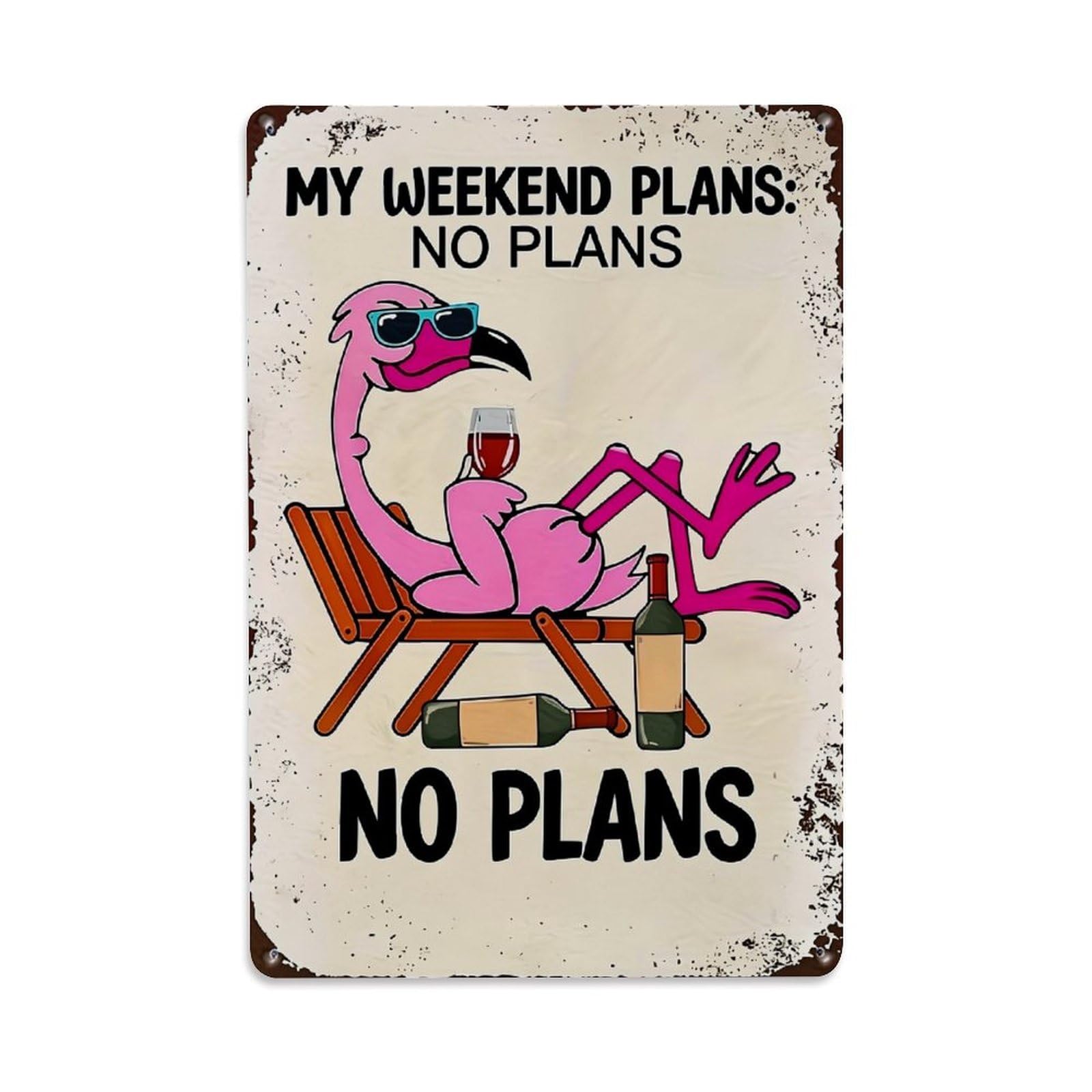 Nestemfo Vintage Flamingo Relaxing With Wine Tin Sign Metal Sign, Living Room,Bar, Home, Bedroom Wall Decor,Retro Metal Poster 8X12 Inches