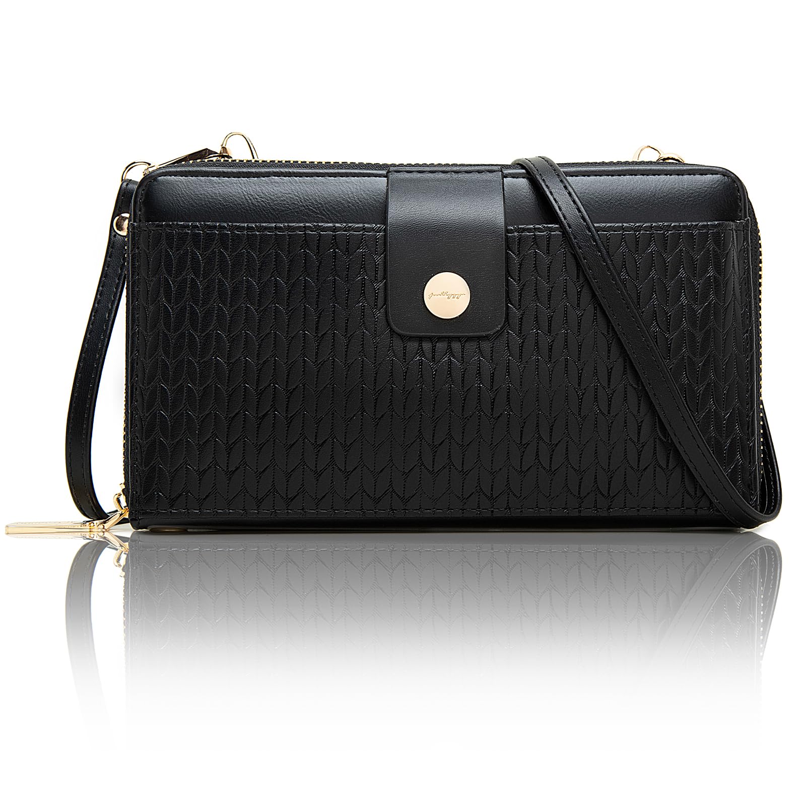 Prettyzys Wallet Women Rfid Crossbody Bag Handbag - Handmade Blocking Wristlet Clutch Zipper for Ladies Teenage Girls – Cell Phone with Coins Credit Cards Cash Pockets, Black