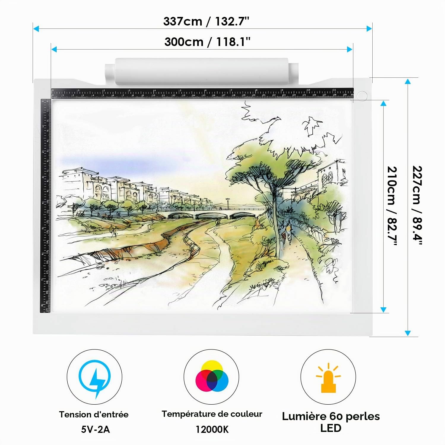 AGM Tablette Lumineuse A4, Luminosité Réglable Précise, Fonction Mémoire, Tablette Dessin Rechargeable pour l'Usage à l'Extérieur ou à l'Intérieur
