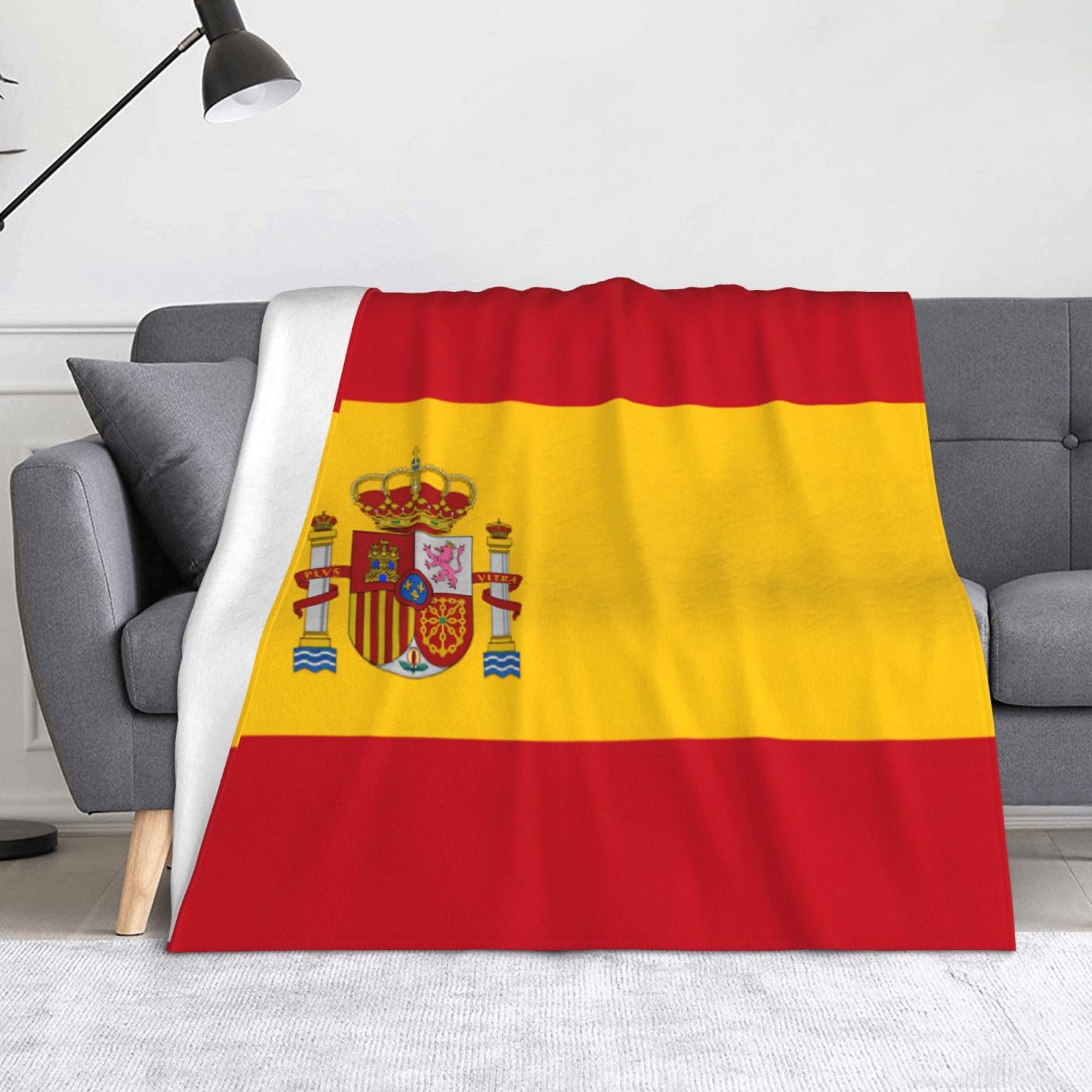 Soft Fluffy Cozy Warm Flannel Blanket, Spanish Flag Patterns Throw Blanket for Living Room, Sofa, Chair, Camping, Travel Bed Blanket