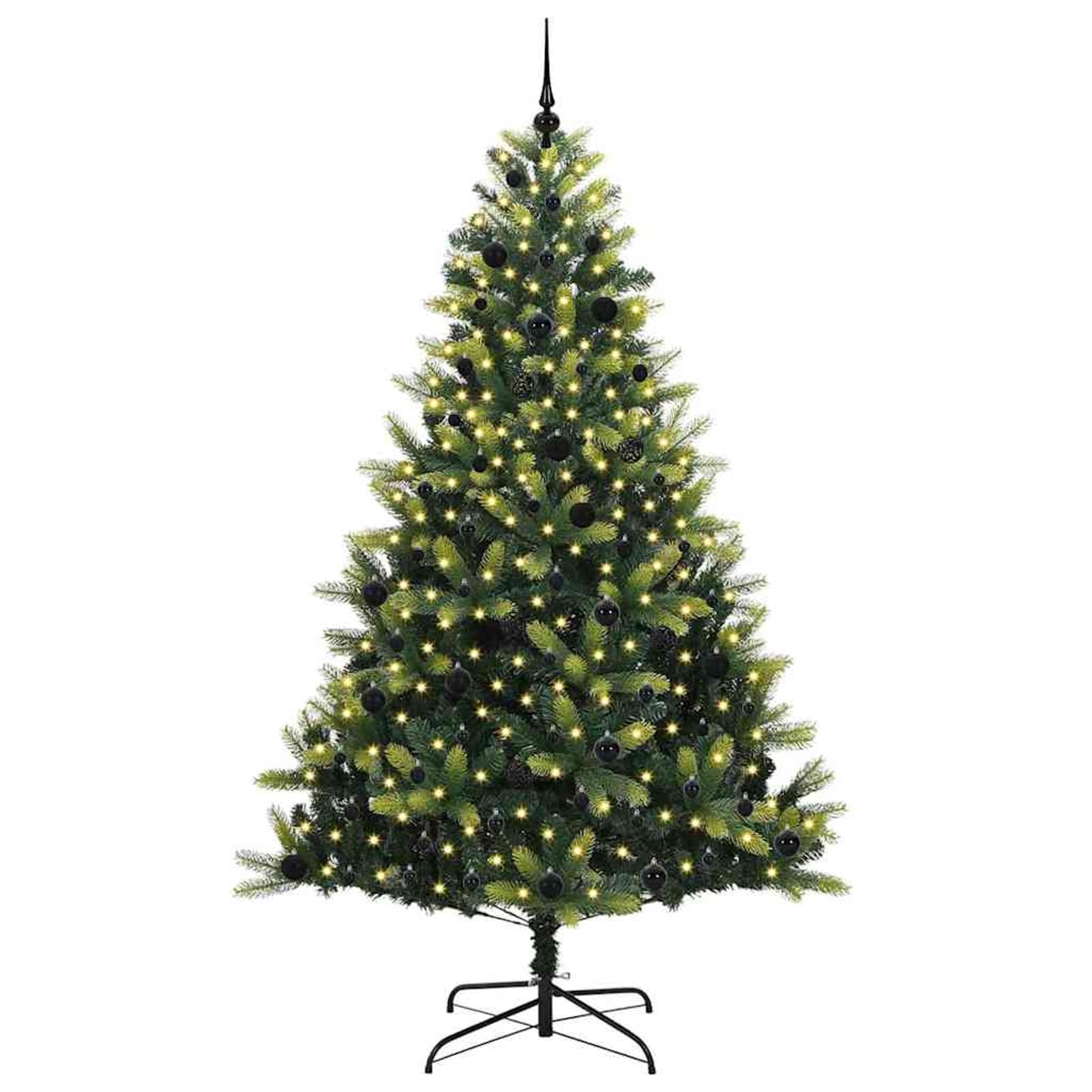 Gecheer Albero di Natale Artificiale a Cerniera con LED, 240 cm, PVC e PE, Ramo Realistico, Illuminazione Calda, per Soggiorno, Giardino o Terrazza