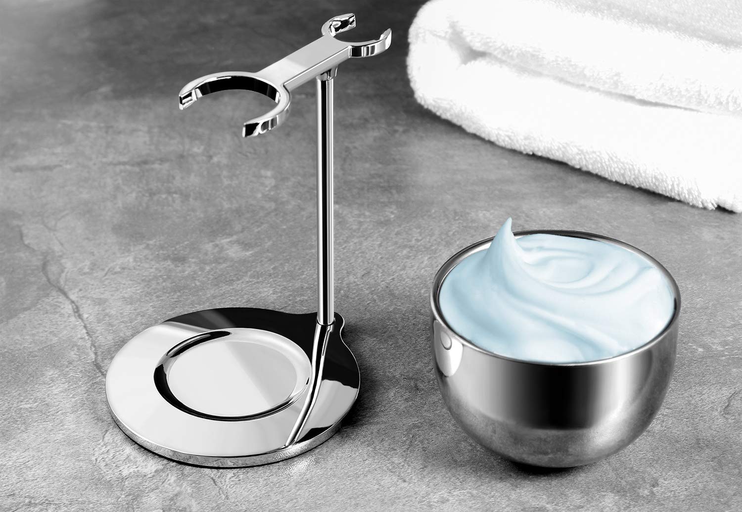GRUTTI Kit Afeitado 2en1 Premium: Tazón Doble Pared Acero Inox con Retención de Calor y Soporte Ahorrador - Regalo para el Día del Padre