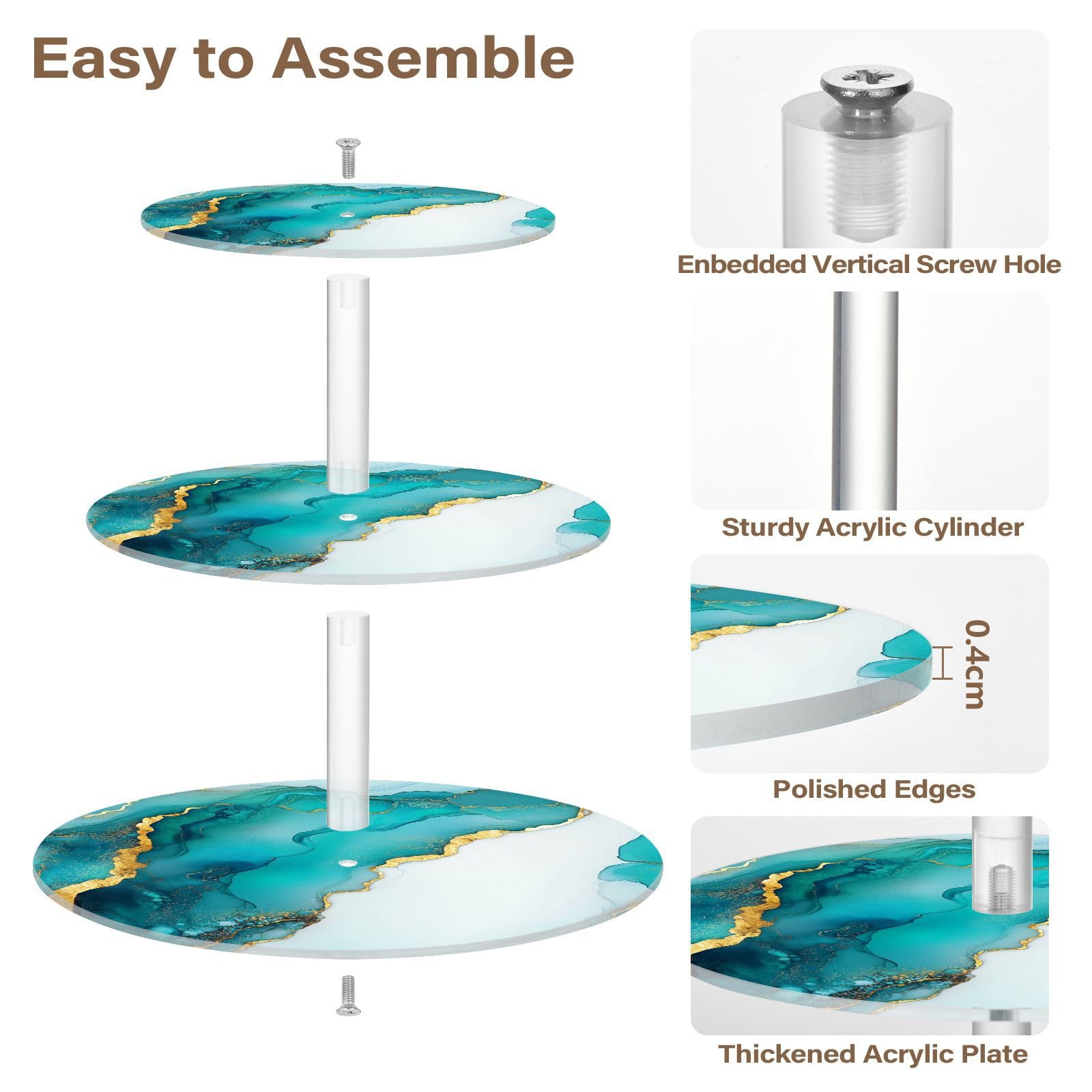 Zathe Turquoise White Marble Circular Acrylic Tray Waterproof Three-Layer Display Trays Store Sundries In The Entrance Hall