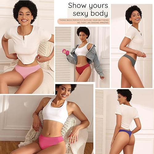 Miniatura 5 de chahoo Tanga de cintura alta para mujer, ropa interior de algodón sin costuras, paquete de bragas vibrantes que absorben la humedad, paquete de 5