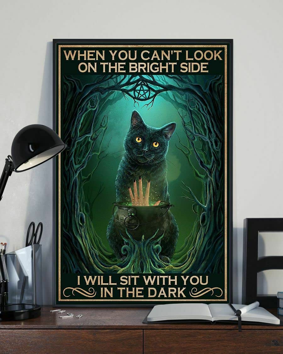 When You Cant Look On The Bright Side I Will Sit With You In The Dark Cat Poster Metal Tin Sign Wall Decor For Garage Man Cave Bar Kitchen Metal Tin Sign 8x12 Inch