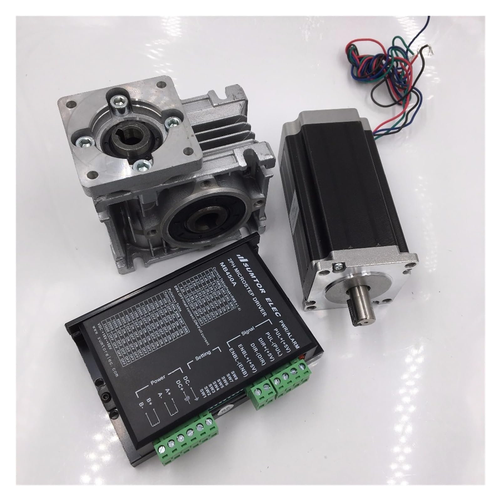 Nema23 silnik krokowy L56mm 50:1 przekładnia ślimakowa reduktor prędkości 2ph 55Nm 3A ze sterownikiem krokowym 24-50VDC zestaw CNC,Napęd elektryczny