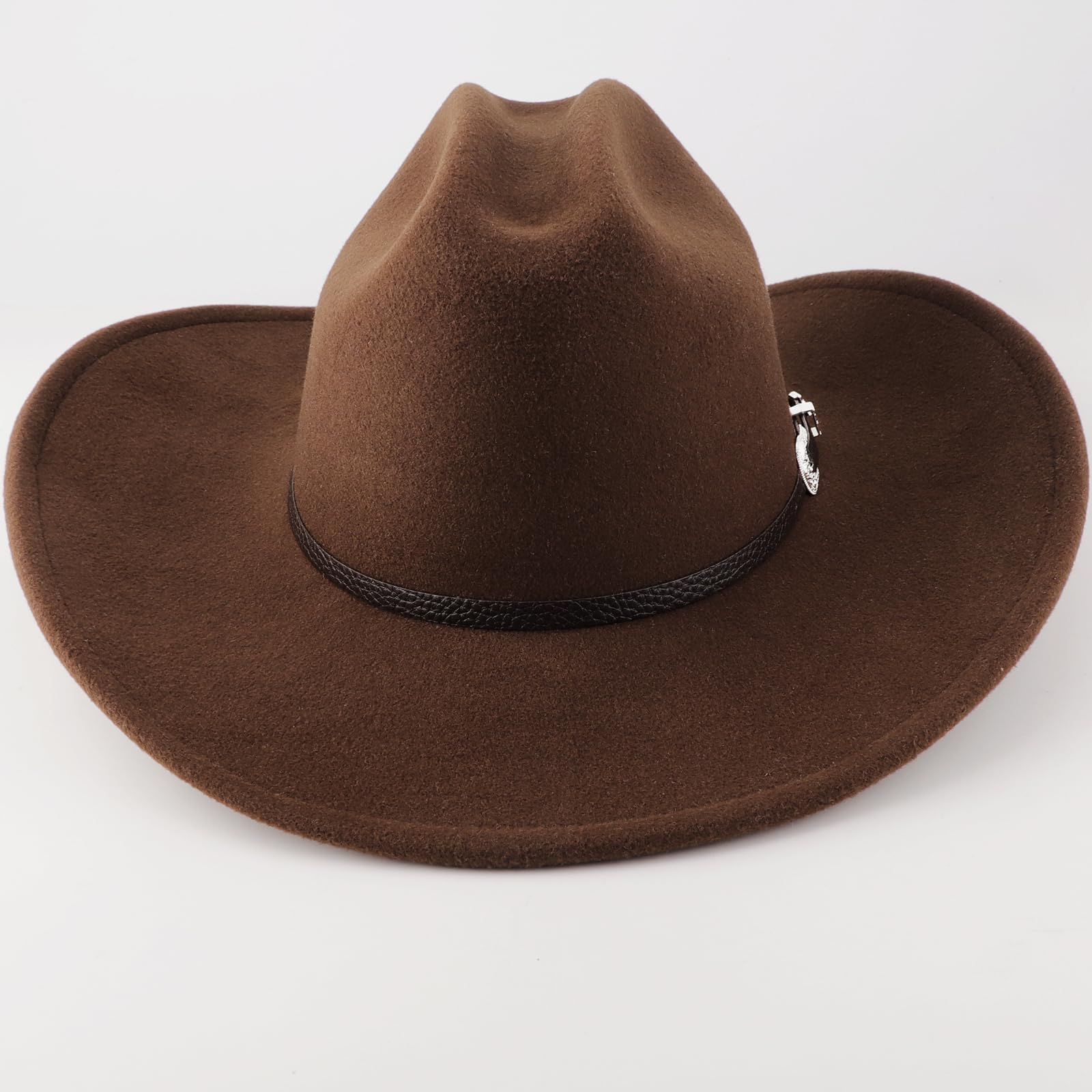 DRESHOW Kapelusz Kowbojski dla Kobiet Kapelusze Filcowe Cattleman Western Retro Fedora Outdoorowy Kapelusz Kowbojski z Kształtowalnym Szerokim Rondem Filcem i Paskiem z Klamrą