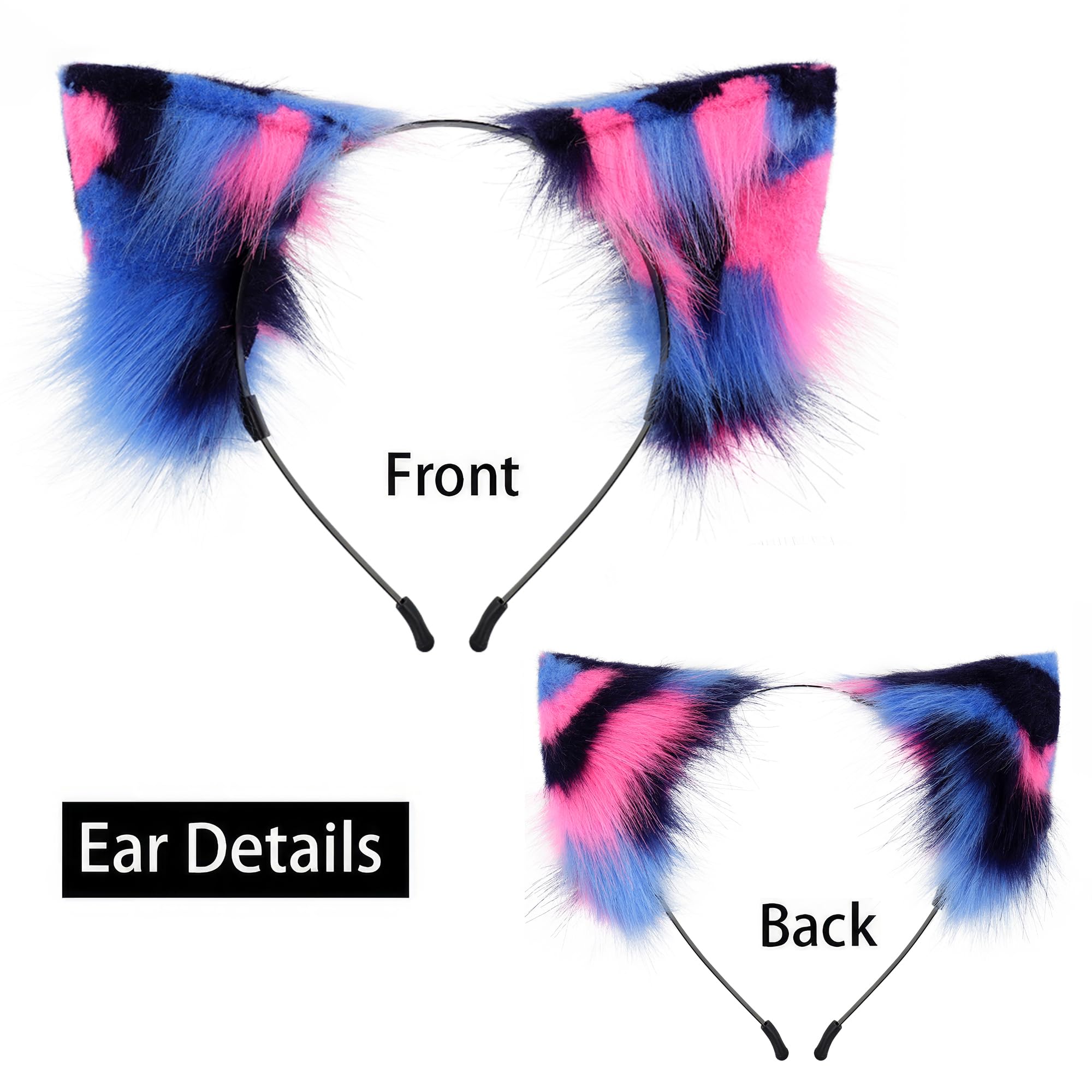 QinRuan Animal Cosplay Costume Accessories Furry Faux Fur Cat Ears Headband and Fox Tail Set Halloween Accessory