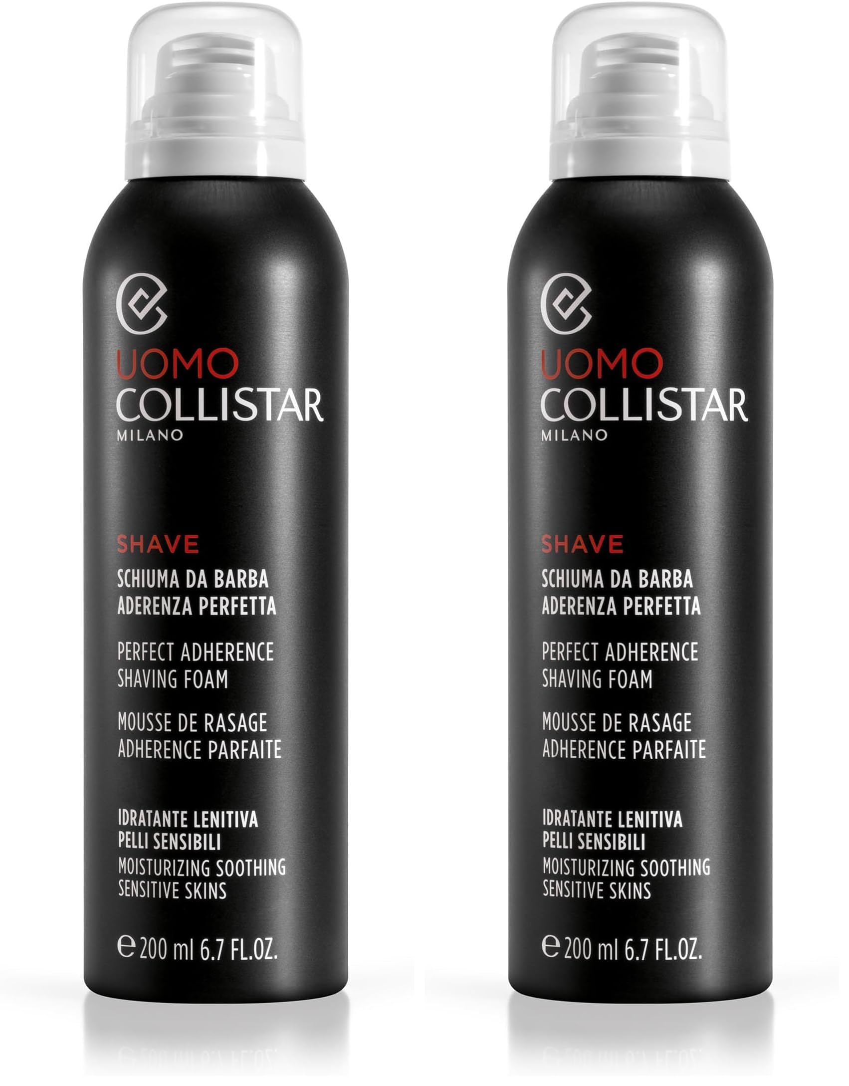 Collistar Uomo Schiuma Da Barba Aderenza Ottima, Ottimale per Pelli Sensibili, Idrante e Lenitivo, Protegge e Nutre la pelle, 200ml (Confezione da 2)