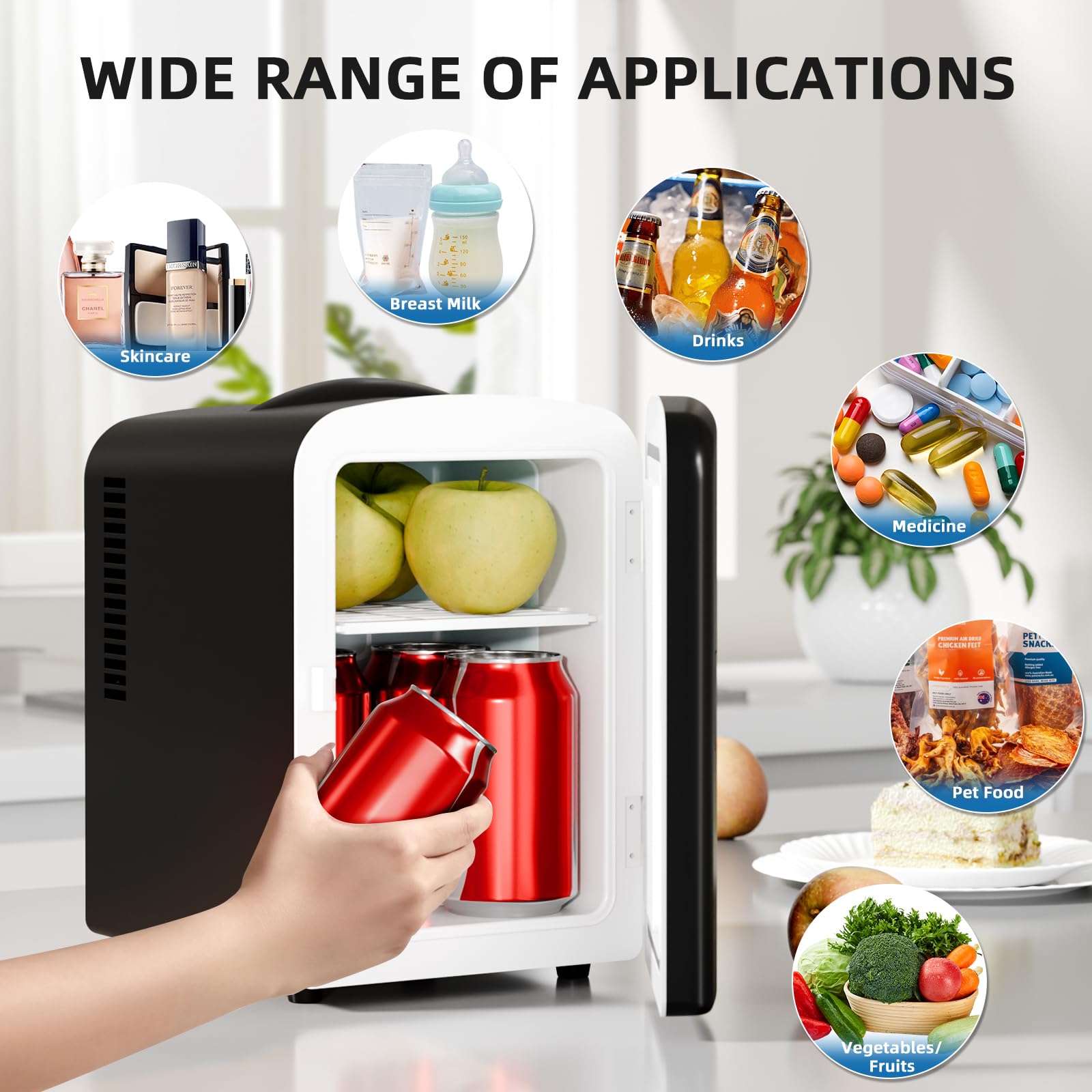 Electactic - Refrigerador compacto, mini refrigerador portátil, capacidad de cuidado de la piel, 4 litros/6 latas, para recámara, coche, oficina y recámara, enfriador pequeño para cosméticos, bebidas