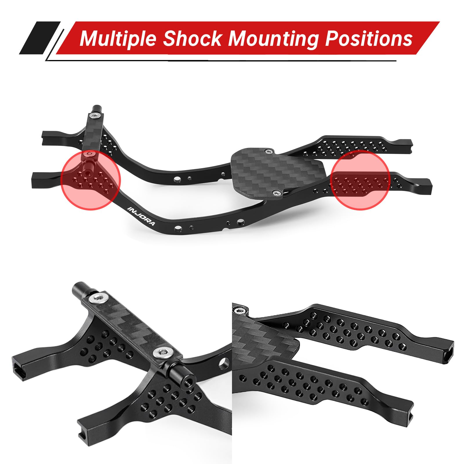 INJORA LCG Aluminum Chassis Kit with POM Rock Sliders for 1/30 Axial SCX30 Bronco, JLU, K10 Upgrade - 5