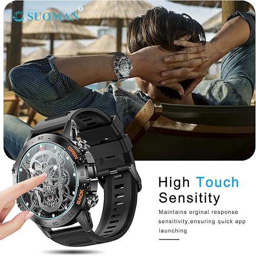 Miniatura 7 de Suoman Paquete de 3 protectores de pantalla de 1.39 pulgadas para reloj inteligente militar SUNKTA K52, película protectora de pantalla de vidrio