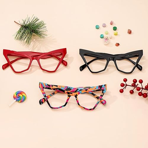 Miniatura 10 de VOOGLAM Gafas de bloqueo de luz azul de ojo de gato multicolor marco de anteojos falsos de moda para mujer antifatiga ocular y rayos UV