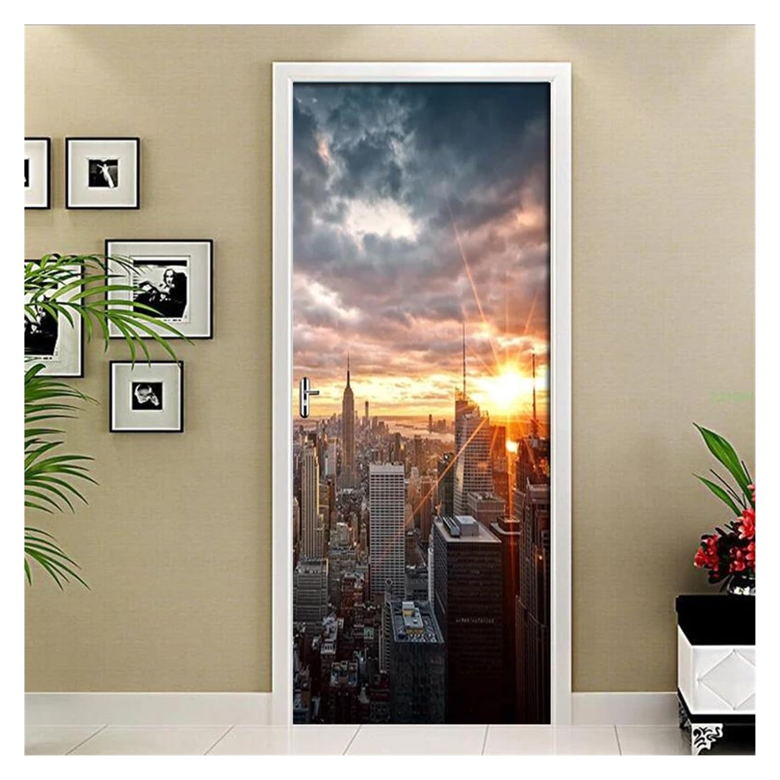 Sticker mural étanche pour rénover une porte abîmée et décorer le salon en PVC 3D New York