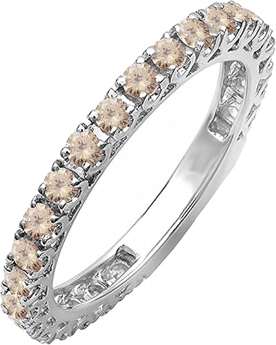 Colección Dazzlingrock Alianza de oro sólido para mujer con piedras preciosas redondas o diamantes, anillo de boda apilable de eternidad