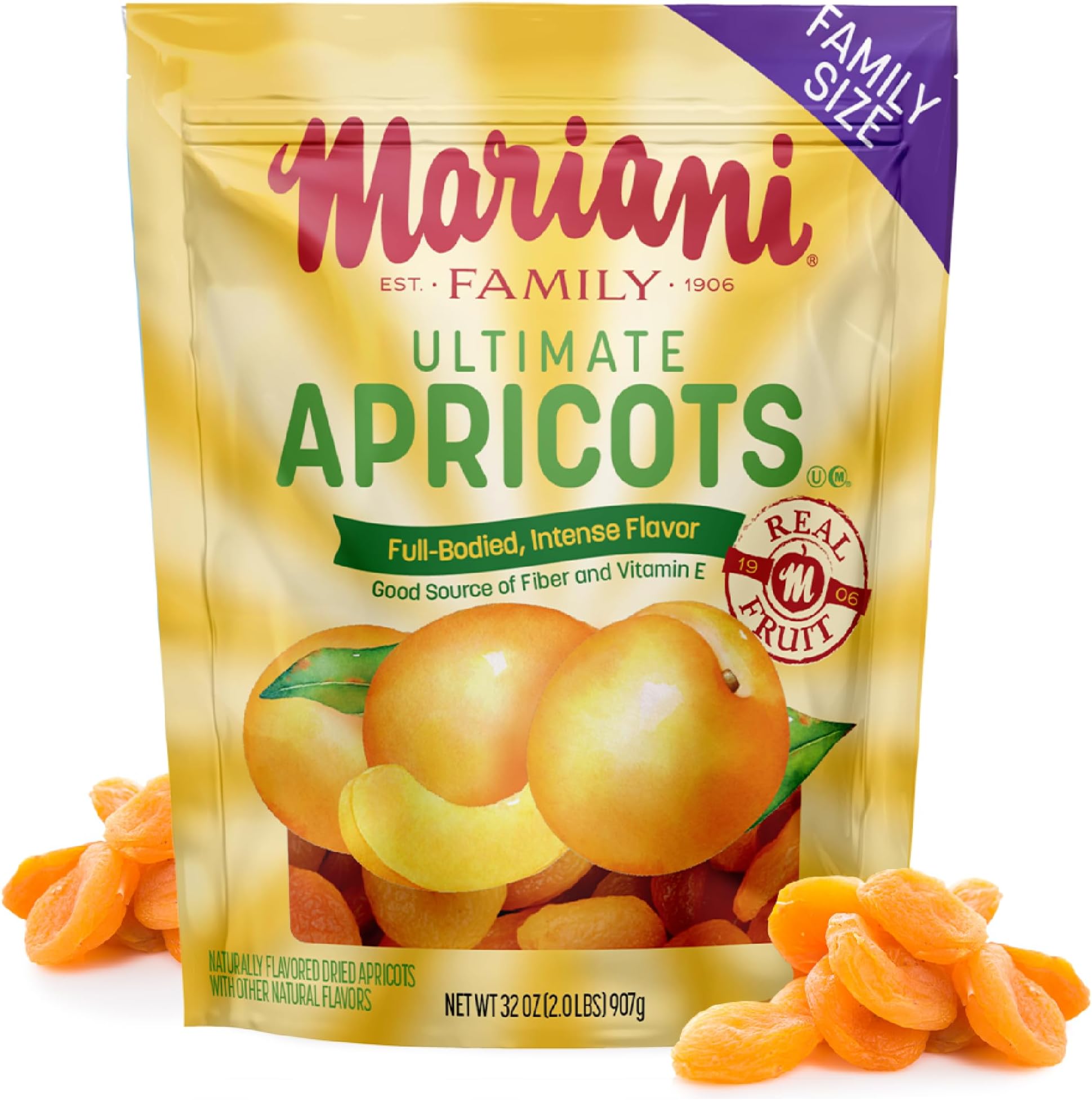Mariani Ultimate Dried Apricots - 32oz Bulk Family Value Size, Dried Fruit, No Sugar Added, Non-GMO, Gluten-Free, Resealable Pouch, Great for Snacking & Baking, Soft & Sweet Mediterranean Dry Apricots