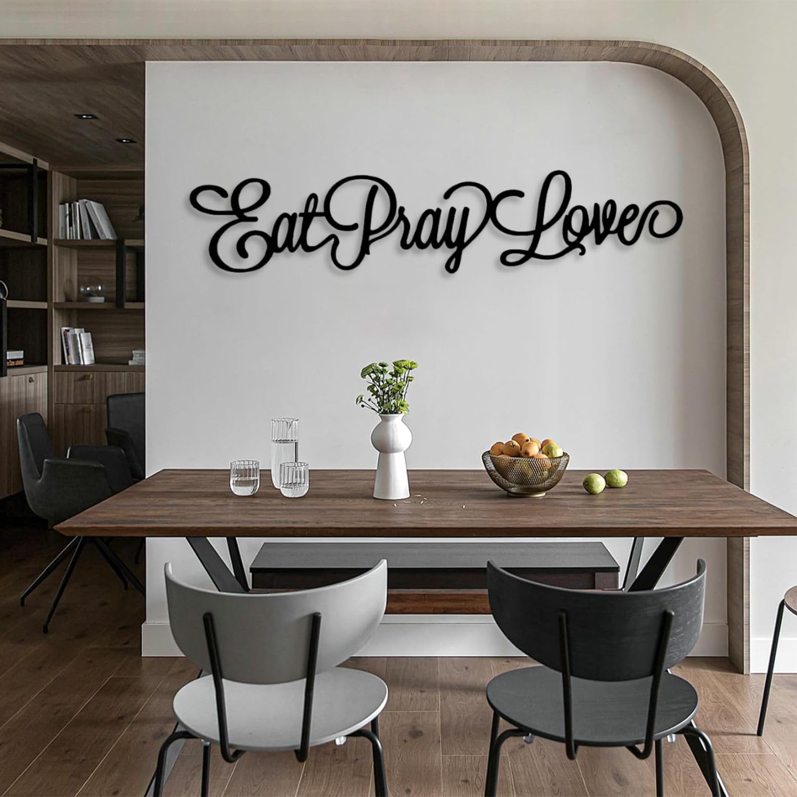 Decorazione murale in Metallo, Arte murale, Parole Eat Pray Love, Scritta Kitchen Word, insegna per Cucina, 41"X9" (105X22 cm), Oro.