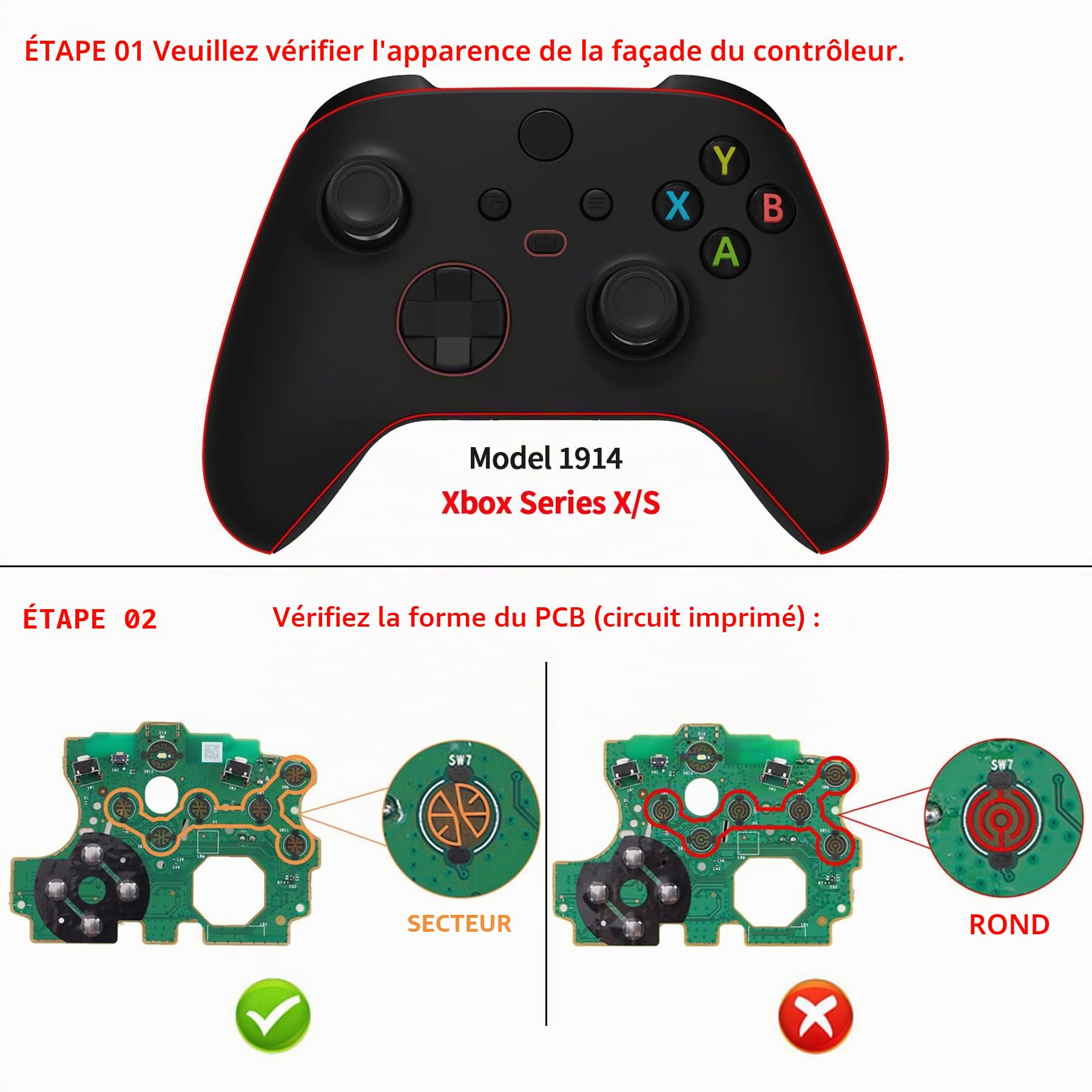 eXtremeRate DTF LED Kit pour Xbox Series X/S Manette, Boutons Lumineux de Remplacement pour Xbox Series X/S Manette, 7 Couleurs 9 Modes, Transparent (Manette Non Inclus)