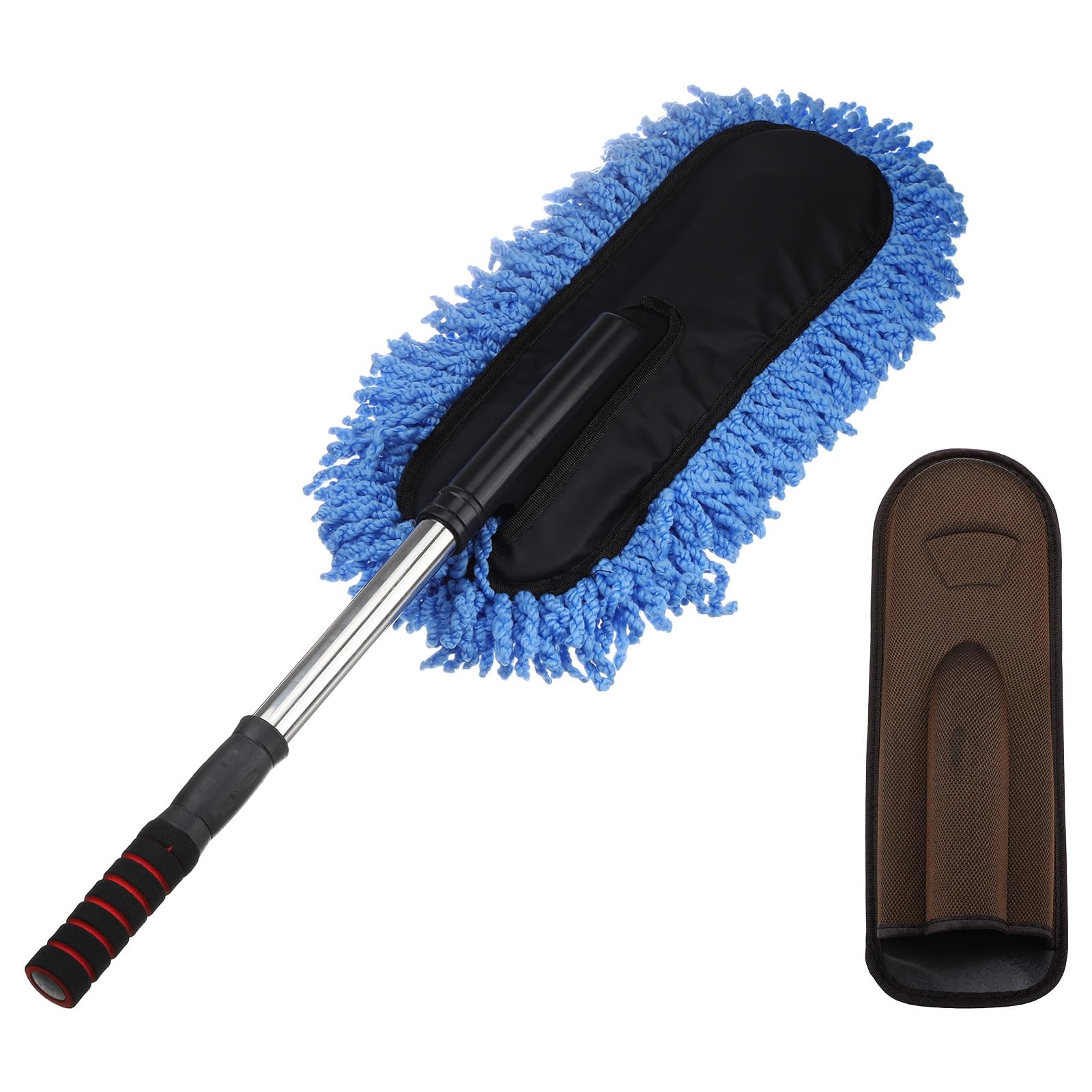 sourcing map Auto Staubwedel Bürste Außen Kratzfrei Auto Reinigungsbürste Hochdichte Weiche Auto Detailing Tool mit einziehbarem Griff für Auto SUV LKW Motorrad Hausreinigung Blau